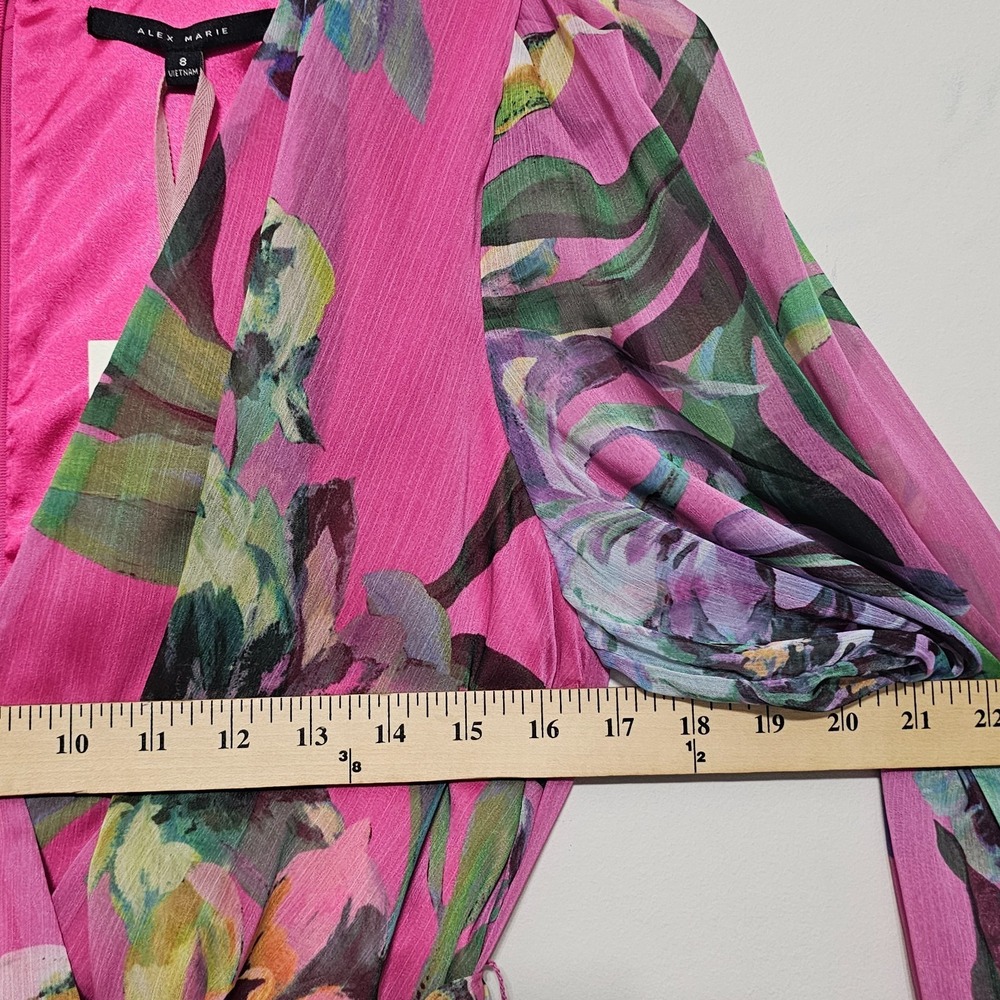 Alex Marie Pink Floral Wrap-Style Midi Dress - Picture 2 of 7